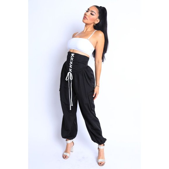 Women's Casual High Waist Cargo Pocket Drawstring Snatch Me Jogger Pants Comfy - Picture 9 of 9